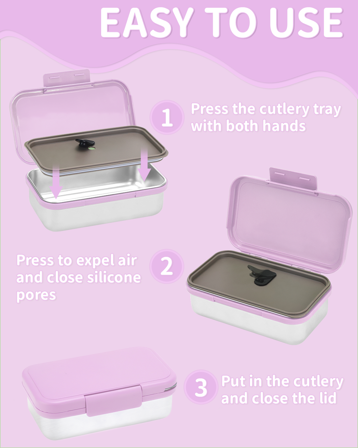 Lunch Box Stainless Steel 900 ml, Leak-Proof Bento Box Children's Lunch Box with Dividers