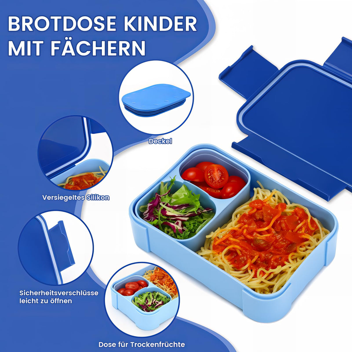 Lunch Box with Compartments Leak-Proof, 900 ml Bento Box for Children Adults,  Microwave Dishwasher Safe