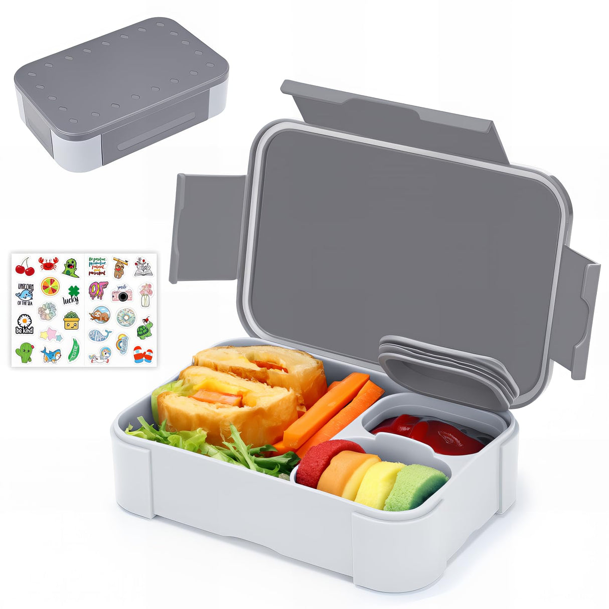 Lunch Box with Compartments Leak-Proof, 900 ml Bento Box for Children Adults,  Microwave Dishwasher Safe