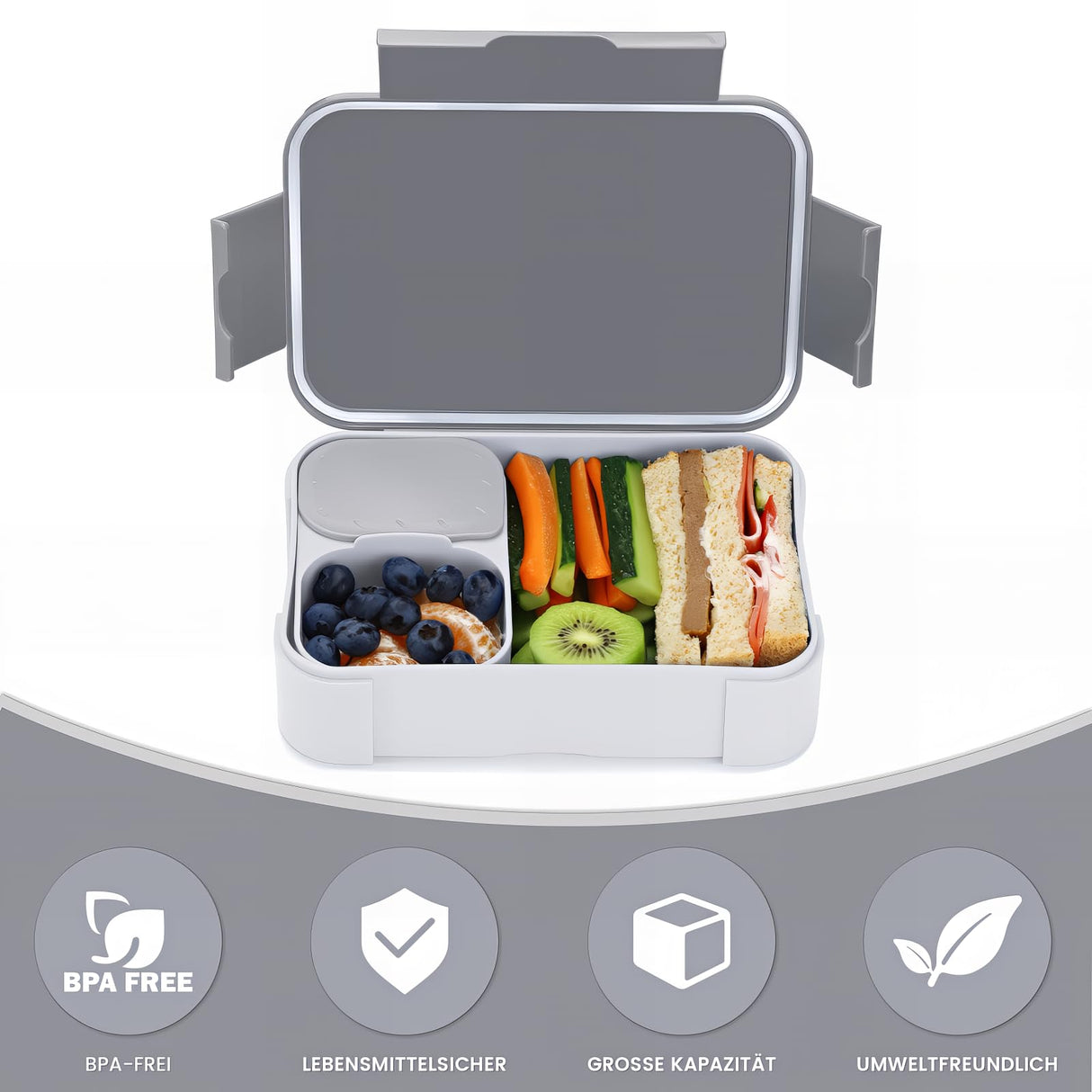 Lunch Box with Compartments Leak-Proof, 900 ml Bento Box for Children Adults,  Microwave Dishwasher Safe