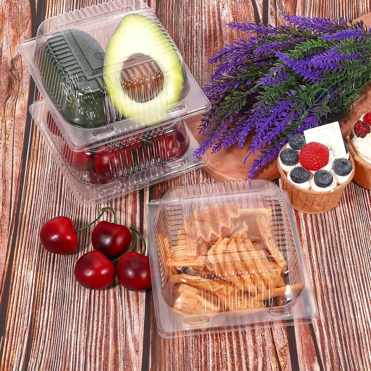 100Pcs Clear Plastic Take Out Containers,Clear Plastic Hinged Food Containers,Disposable Clamshell Dessert Container