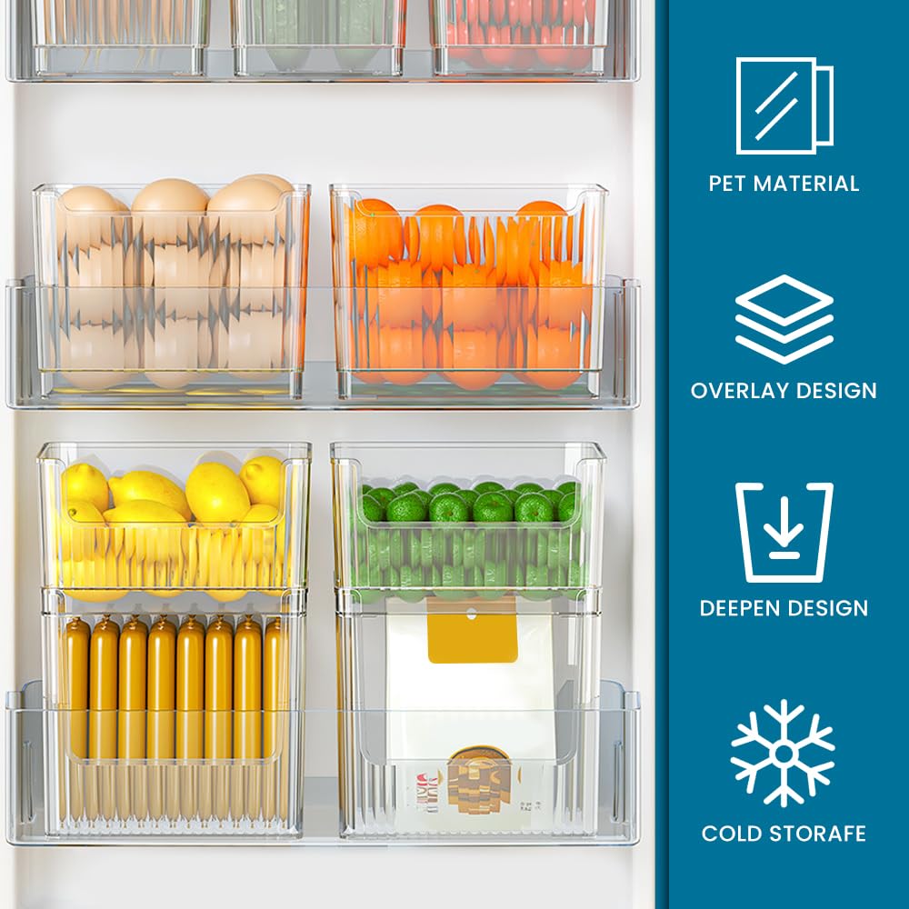 Refrigerator Organizer Set Of 2, High-Quality Pantry Kitchen Organizer, Fridge Organizer, Stackable Storage Box, Refrigerator Boxes For Cupboards, Freezers, Office