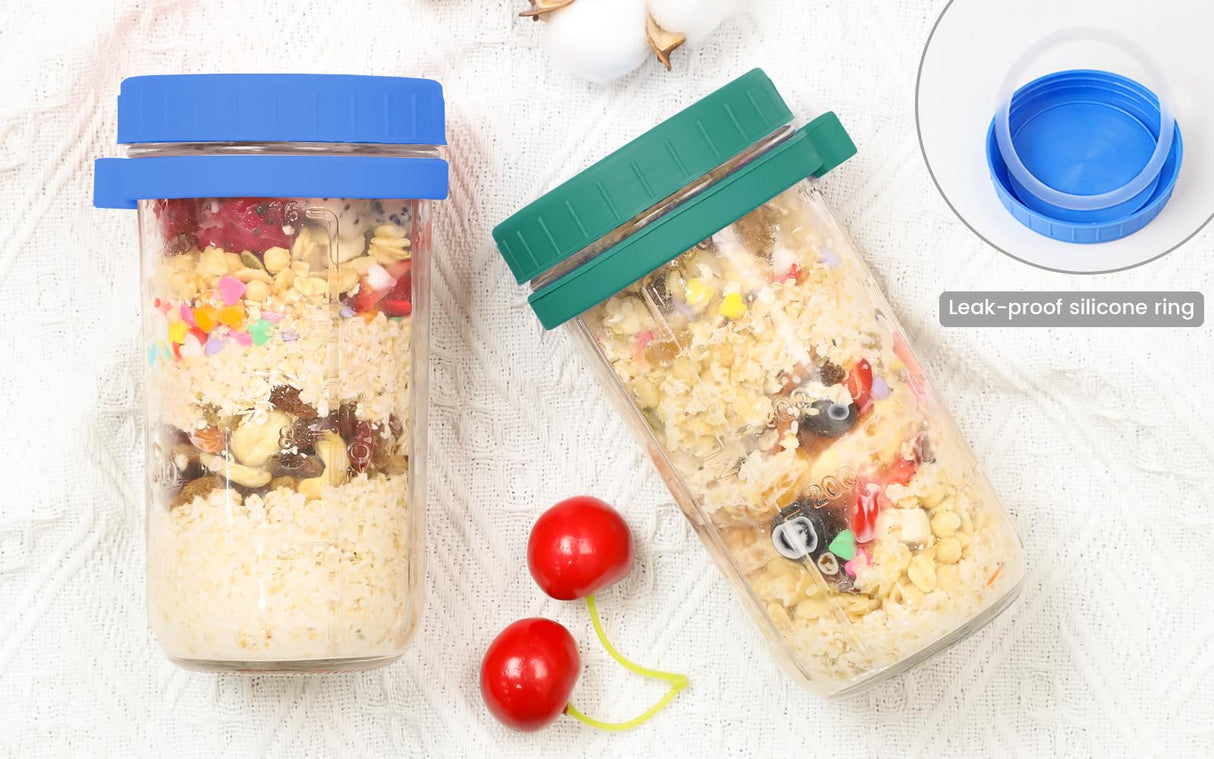 Cereal Cup To Go 2pcs 600ml, Practical Yogurt Cup & Cereal Cup For Picnic, Leak-Proof Lunch Pot Glass