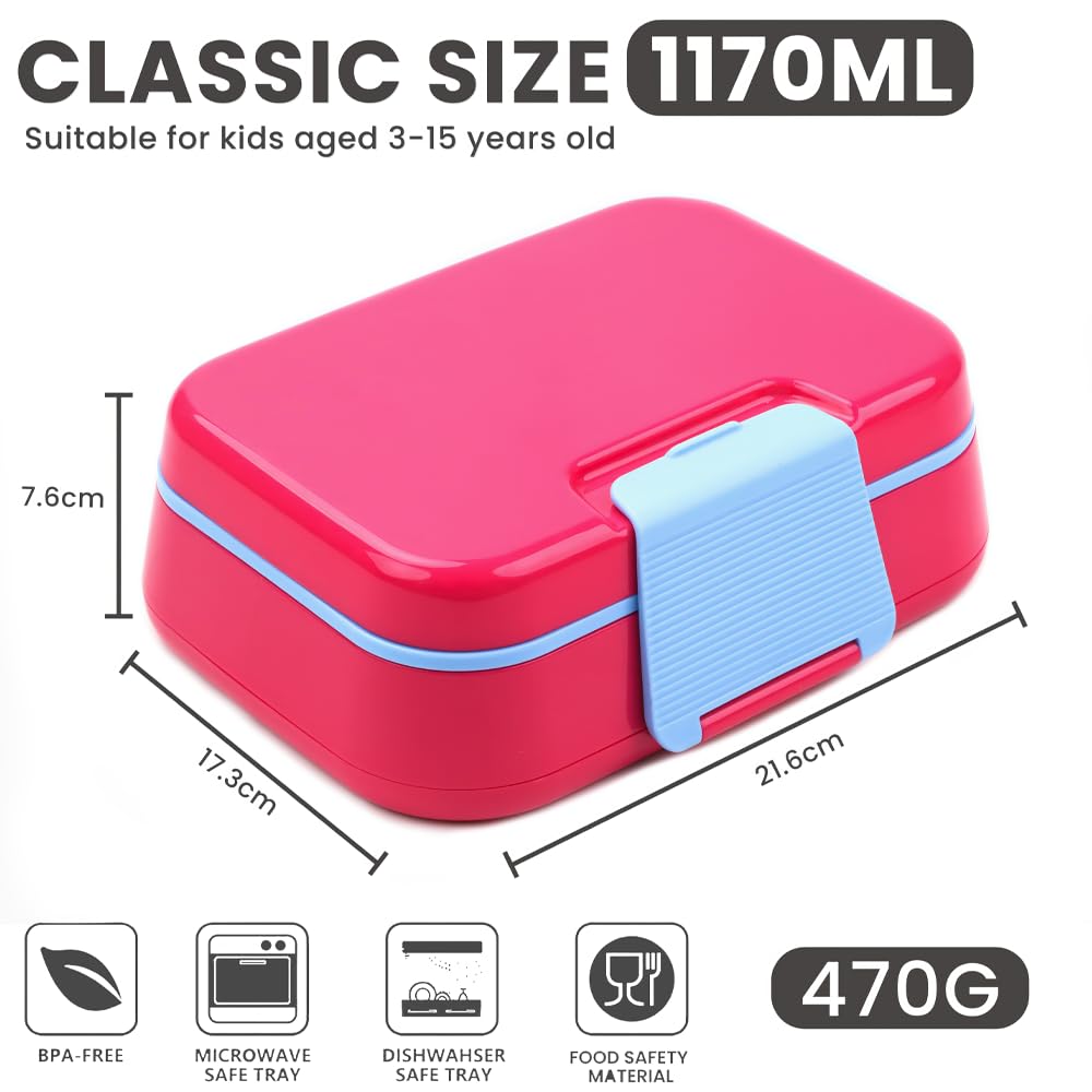 Bento Lunch Box 1170ML,Kids Lunch Box Bento Boxes with 6 Compartments Cutlery,Leak-Proof