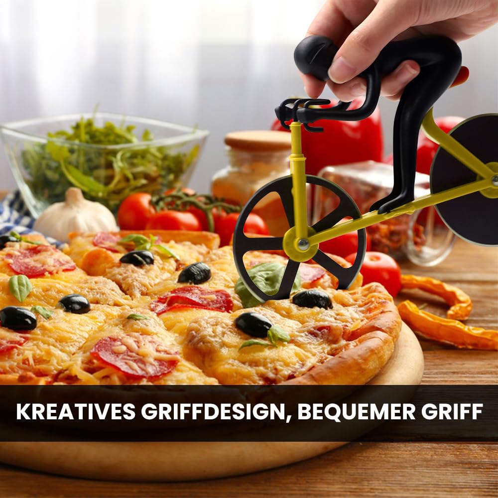 Bicycle Pizza Cutter,Dual Pizza Wheel Slicer Strong Solid Sharp, Pizza Knife Bike Novelty Non-Stick Cutting Wheels