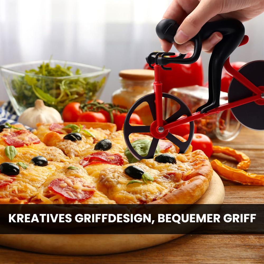 Bicycle Pizza Cutter,Dual Pizza Wheel Slicer Strong Solid Sharp, Pizza Knife Bike Novelty Non-Stick Cutting Wheels