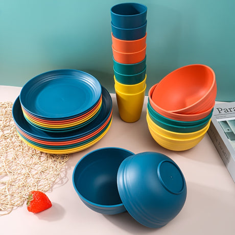 16pcs PP Plastic Tableware Set, Unbreakable, Lightweight & Durable, Reusable, Water-resistant