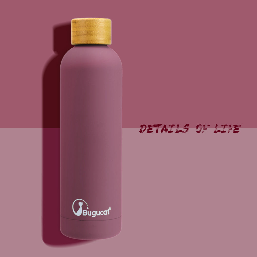 Bugucat Water Bottle 750ML,Leakproof Drinking Bottle Thermo Flask,Insulated Stainless Steel Water Bottle Reusable