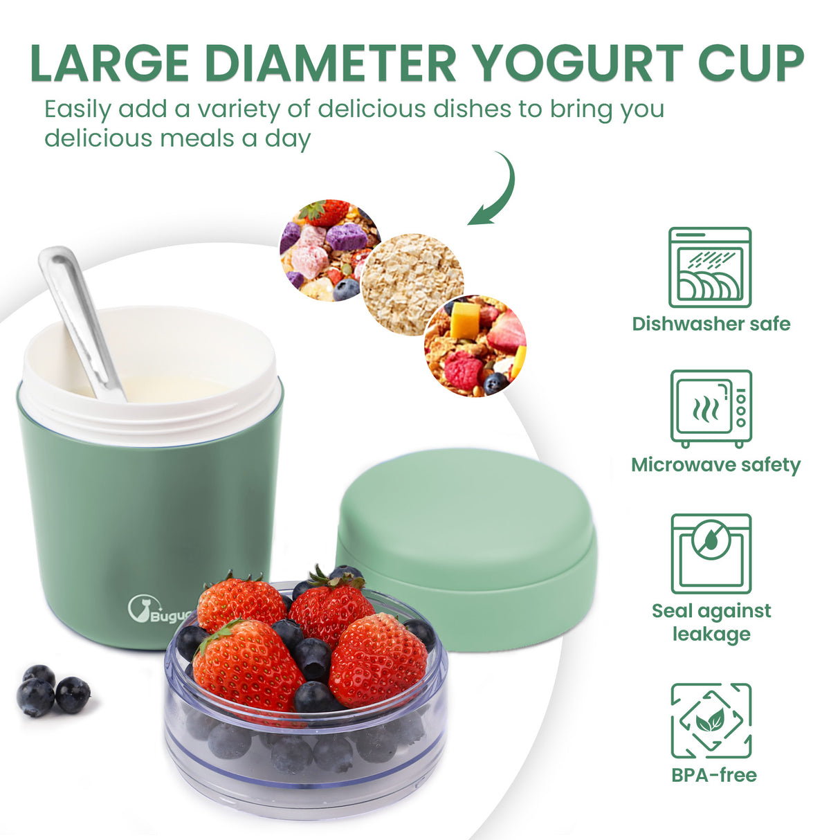 2 in 1 cereal cup to go 500ml+150ml, practical yogurt cup & cereal cup for picnics