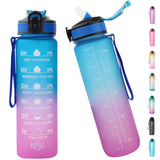 Water Bottle 1L , Sports Water Bottle Leak-Proof with Straw, Motivational Sports Bottle with Time Markings, Drink Bottle for Fitness, Camping, Yoga, Travel, BPA-Free