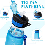 Bugucat Trinkflasche 1L, Sport Wasserflasche Water Bottle Auslaufsichere mit Strohhalme, Motivierende Sportflasche mit Zeitmarkierungen Trinkflasche für Fitness Camping Yoga Reisen, BPA-frei