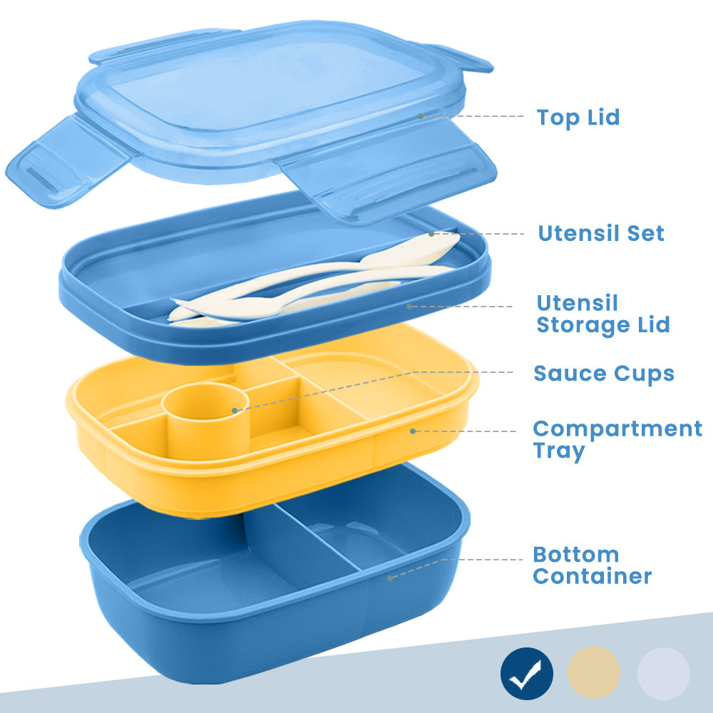 Bento Box 1900ml Double Stackable Lunch Box Container Meal Prep Containe  With Cutlery 5 Compartment Sealed Fresh-keeping Box Bpa-free Lunch Box For  Ad