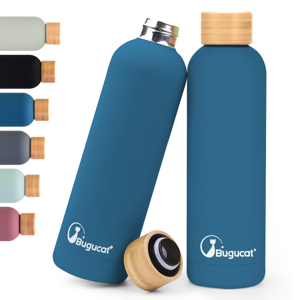 Bugucat Water Bottle 750ML,Leakproof Drinking Bottle Thermo Flask,Insulated Stainless Steel Water Bottle Reusable