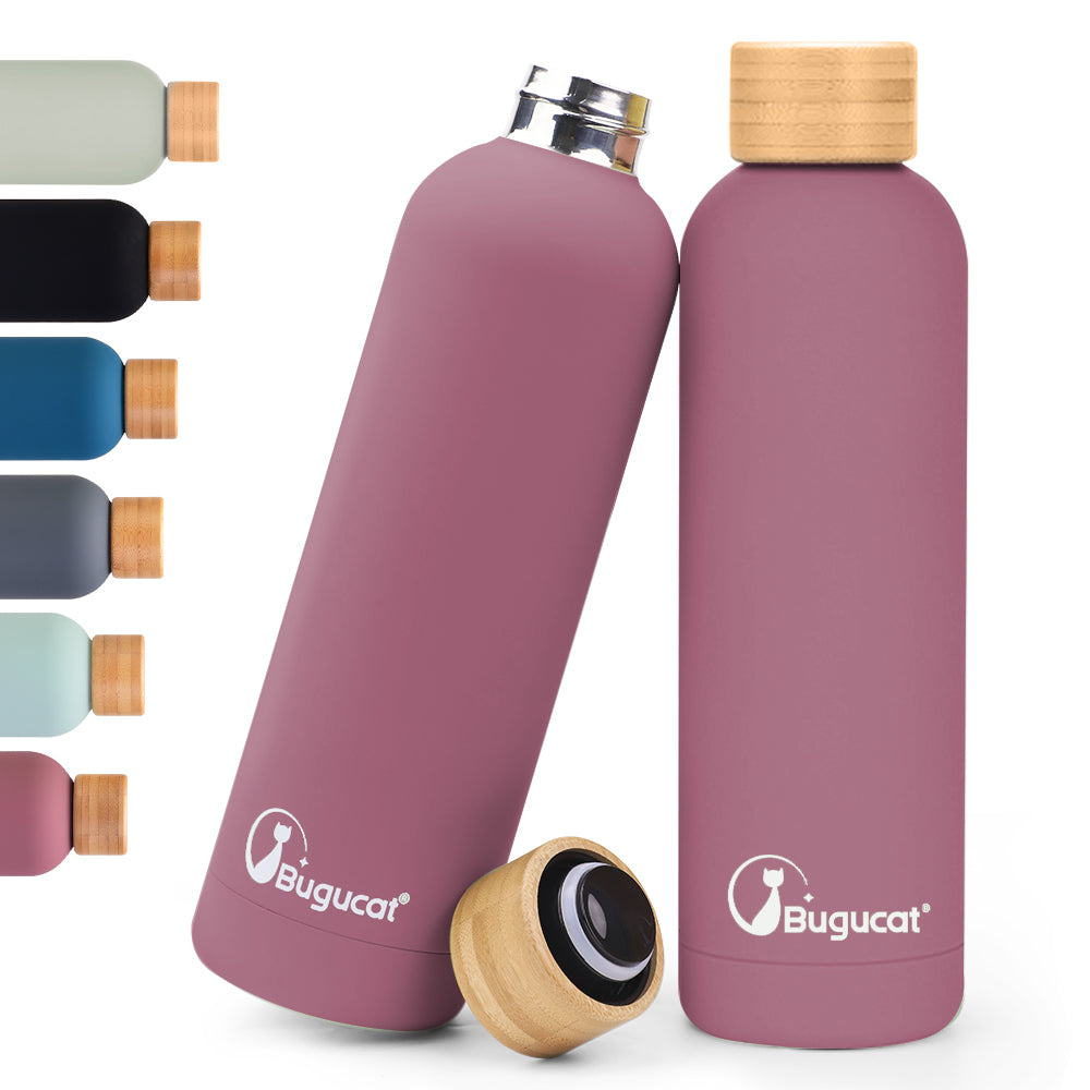 Bugucat Water Bottle 750ML,Leakproof Drinking Bottle Thermo Flask,Insulated Stainless Steel Water Bottle Reusable