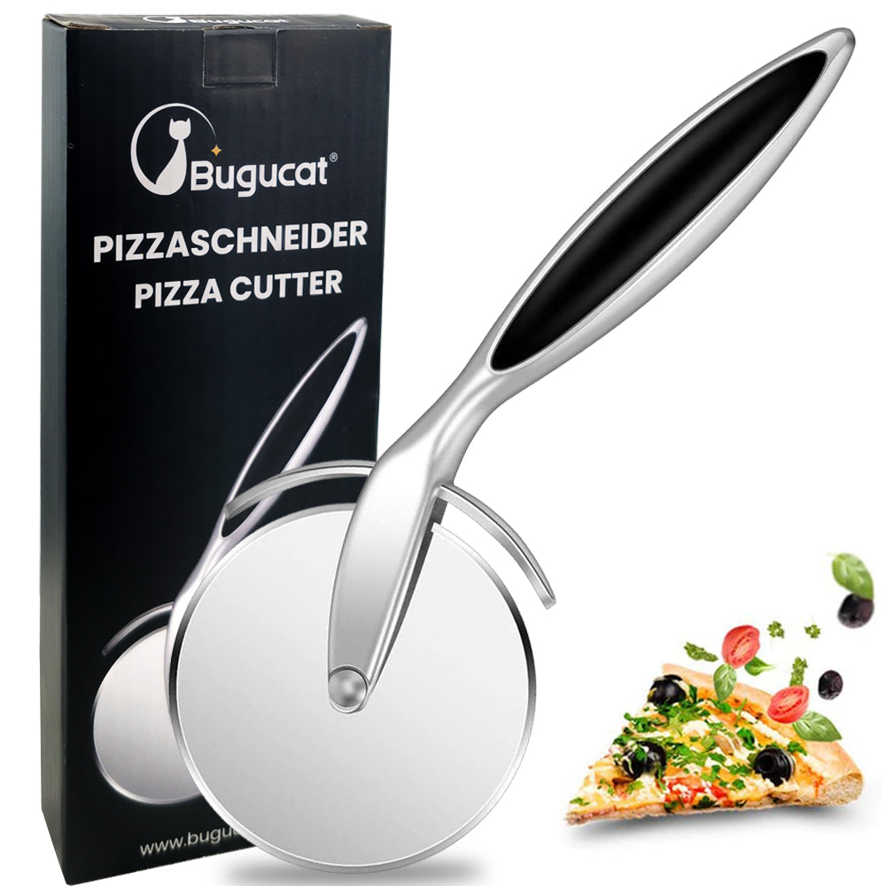 Bugucat Tagliapizza, Tagliapizza Premium con Protezione per le Dita Tagliapizza in Acciaio Inossidabile Antiaderente, Rullo per Pizza Affetta Pizza per Alimenti con Rotella di Taglio Affilata, Rotella per Pizza Coltello per Pizza per Impasto per Pizza