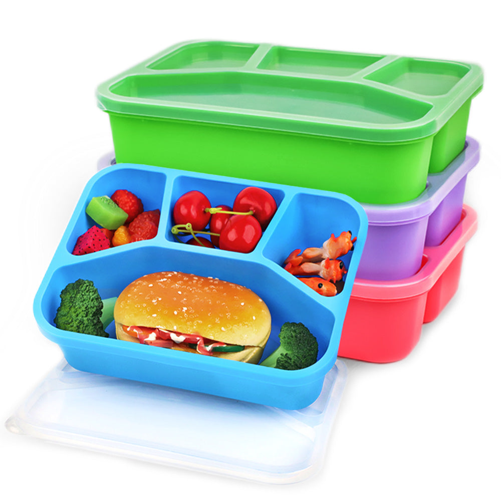 Bugucat Bento Box 1000ML, 4er Pack Lunchbox Brotdose mit 4 Fächern, Brotzeitbox Set für Kinder Erwachsene Jausenbox mit Löffel Vesperdose Brotbüchse zum Schule Arbeit Picknick Mikrowellenfest BPA-frei