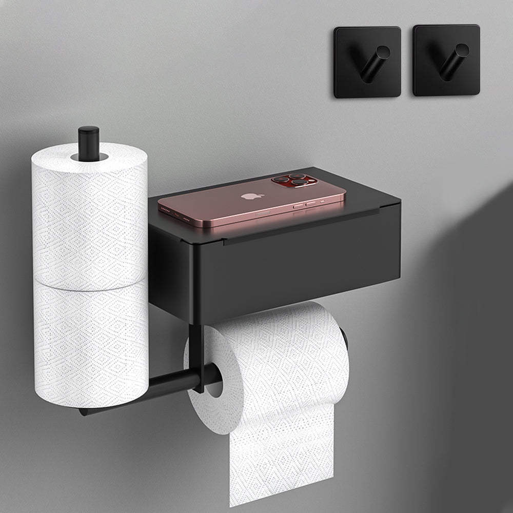 Toilet Roll Holder, Self Adhesive Toilet Paper Holder Wall Mounted with Flushable Wipes Dispenser