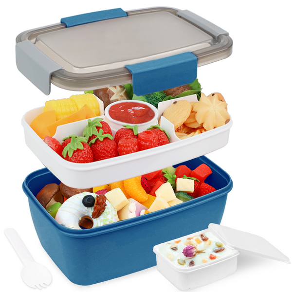  Bugucat Bento Box 64OZ, Lunch Box Salad Lunch Container with  Yogurt Box and 4 Compartment Tray, Salad Bowl with Dressing Container,  Built-in Reusable spoon Meal Prep to Go Containers for Fruit