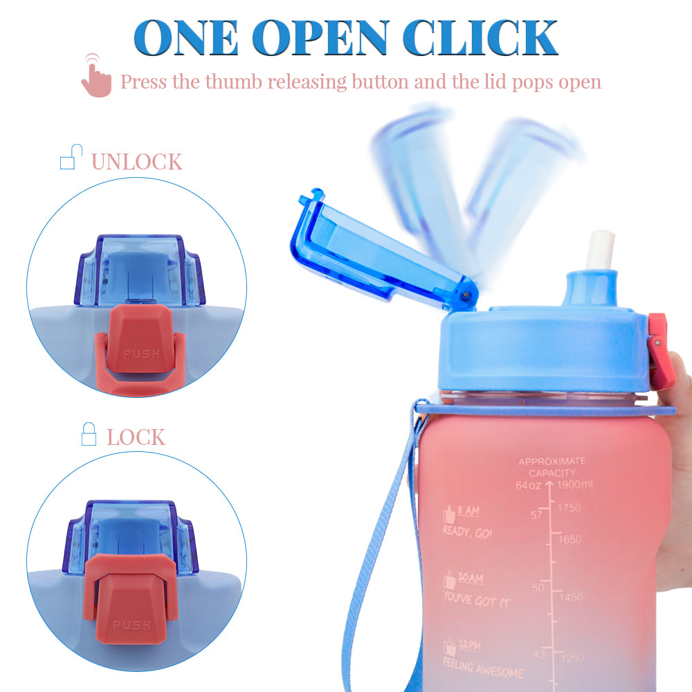 Sports Water Bottle 1 Litre, Time Markings and With Straws Bottles, Water  Bottle Opens With 1-Click, Suitable for Fitness, Outdoor, Camping, Yoga,  Cycling and Drinking Bottles,Pink 
