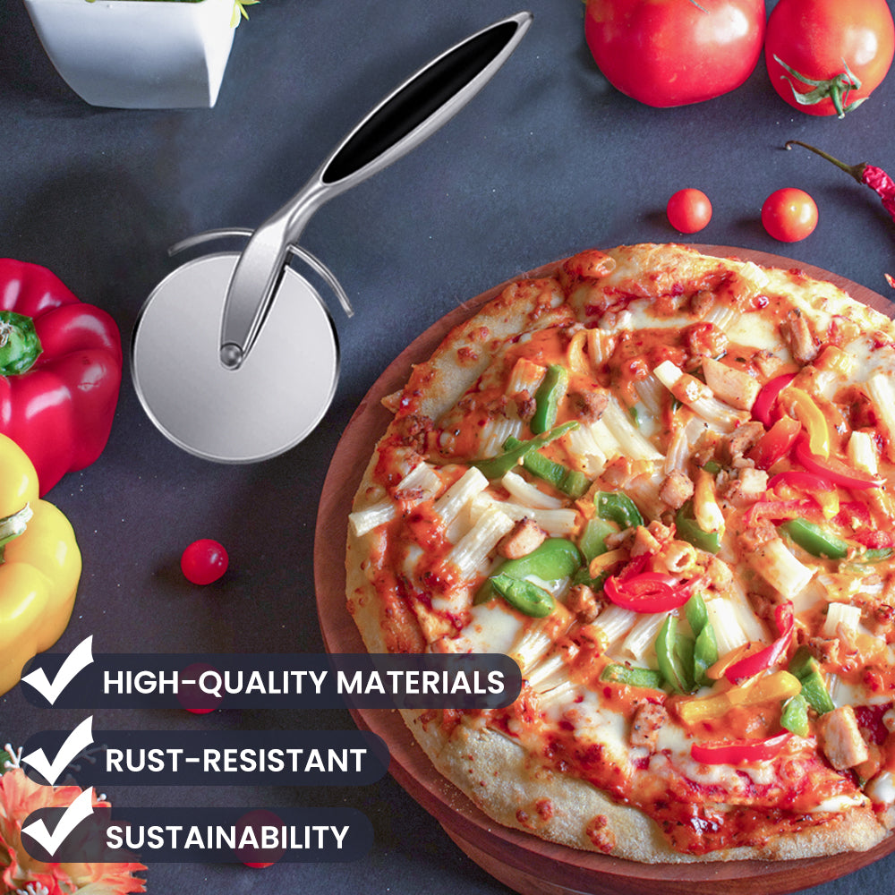 Bugucat Pizzaschneider,Premium Pizzaschneider mit Fingerschutz Pizzaschneider aus Antihaft Edelstahl,Pizzaroller Essen Grade Pizzaschneider mit scharfem Schneiderad,Pizzarad Pizzamesser für Pizzateig