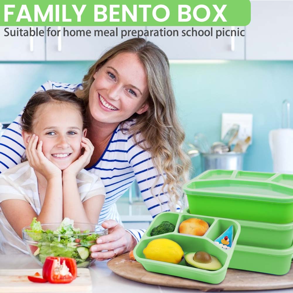 Bugucat Bento Box 1000ML, 4er Pack Lunchbox Brotdose mit 4 Fächern, Brotzeitbox Set für Kinder Erwachsene Jausenbox mit Löffel Vesperdose Brotbüchse zum Schule Arbeit Picknick Mikrowellenfest BPA-frei